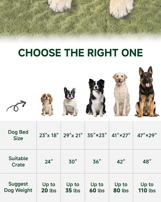 KSIIA Washable Dog Bed Comfy Dog Crate Pad Deluxe Plush Pet Bed Non-Slip Kennel Pad for Medium Dogs, 29" x 21", Green
