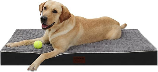 Orthopedic Rabbit Plush Cover Dog Bed,Big XLSized Dog 42''X30''x4'' Soft Waterproof Egg Foam Pet Crate Beds Mat or Kennel Pads with Removable Washable Cover,Non-Slip Bottom,Grey