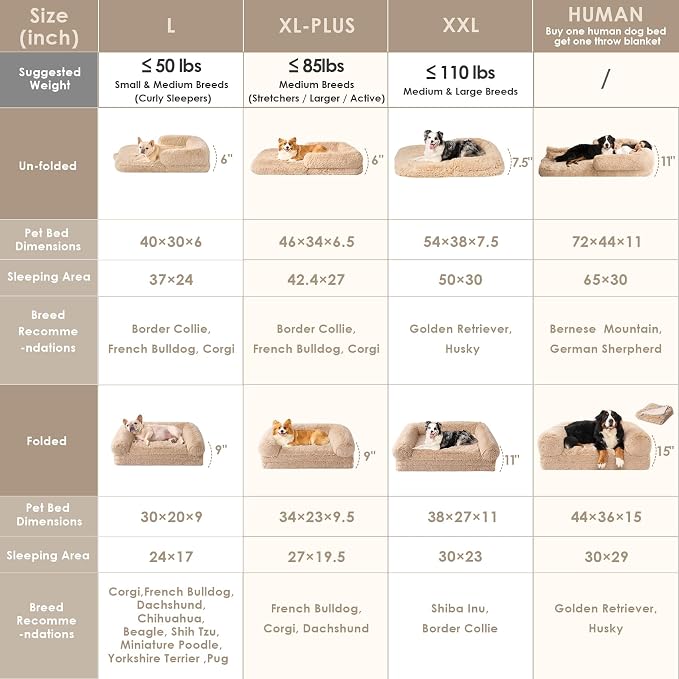 EHEYCIGA Foldable Human Dog Bed, 72"x44"x11" Orthopedic Memory Foam Human Sized Dog Bed, Waterproof Pet Bed for People, Faux Fur Pet Couch for Adult with Non-Slip Bottom, Camel