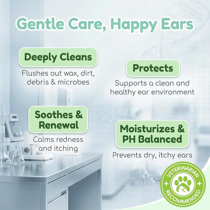 Cabishy Dog & Cat Ear Cleaner for Itchy, Smelly Ears – Gentle Ear Wax Removal & Soothing Ear Wash with Centella Asiatica, Alcohol-Free Pet Ear Cleaning Solution for Dogs & Cats (4oz)