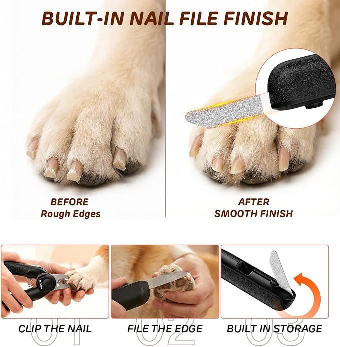 Dog Nail Clippers with Lights, Safe & Stress-Free for Sensitive Pets | Dual LED Lights, Safety Side Lock, Nail File, Anti-Slip Handles,Painless Pet Nail Trimmer for Large & Medium Dogs & Cats Claw