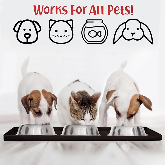 DogBuddy Dog Food Mat – Waterproof Dog Bowl Mat for Food and Water, Silicone Pet Feeding Mats for Floors, Non-Slip Placemat with High Edges for Dogs Bowls, Puppy Essentials (M: 21” x 14”, Coffee)