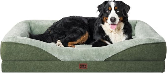 EHEYCIGA Orthopedic XL Dog Bed for Large Sized Dog, 42x30 Inch Extra Large Memory Foam Dog Couch Bed with Sides, Waterproof Liner & Washable Removable Cover, Green
