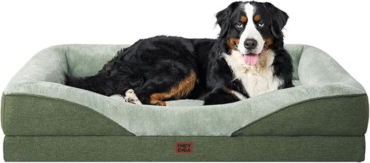 EHEYCIGA Orthopedic XXL Dog Bed for Large Sized Dog, 52x41 Inch Extra Large Memory Foam Dog Couch Bed with Sides, Waterproof Liner & Washable Removable Cover, Bolster Pet Sofa, Green