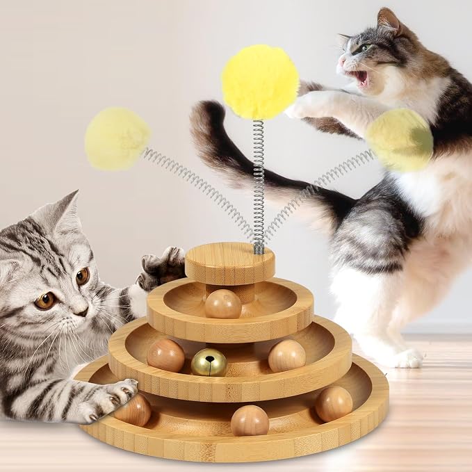 DoogCat Cat Ball Track Toy,Kitty Toys Roller,3-Level Ball Tower with 9 Removable Balls,Interactive Cat Toy, DIY Circle Fun Toy for Kitten Mental Physical Exercise - Medium Size