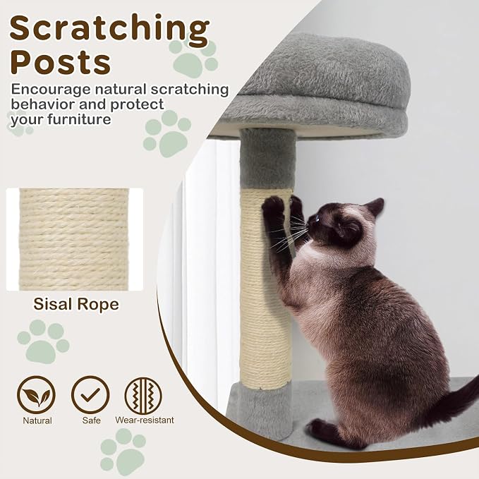 Multi-Level Cat Tree Tower, 48 Inches Tall with Sisal Scratching Posts, Condo, Tunnel with Dangling Ball Inside, Padded Top Perch, Multiple Jumping Platforms, Ideal for Indoor Cats (Grey)