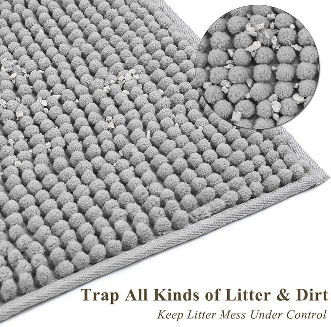 VIVAGLORY Cat Litter Mat Softgrip Litter Trapping Mat, 31"× 20", Grey | Litterbox Rug Box Catcher for Indoor & Floor, Easy Clean Washable Less-Mess Waterproof for Cat