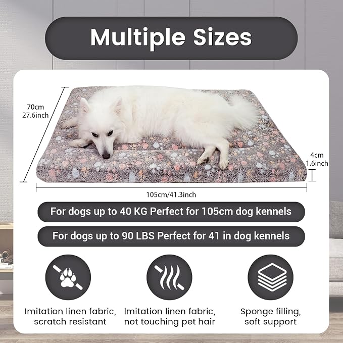 Dog Crate Mats Bed for Large Dogs, 42x28 Inch Short Plush Pet Mat, 1.6-inch Thick Thin Kennel Pad, Machine Washable Ideal for 42-Inch Dog Crates