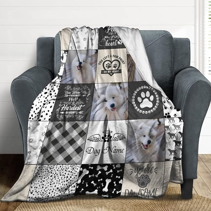 Artsadd Personalized Pet Memorial Gifts, Custom Memorial Blanket Gifts for Cats Pets Dogs Lovers - Customized Puppy Photo Collage Throw Blanket with Pictures Name, Loss of Pet Sympathy Gift 40"x50"