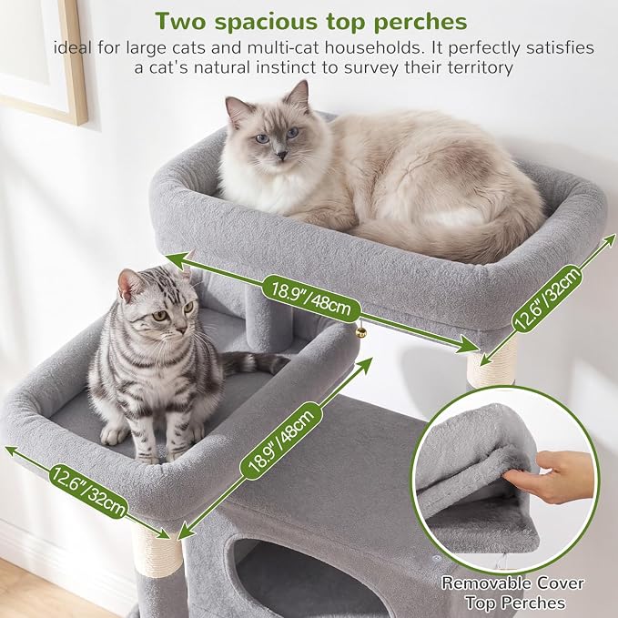Globlazer 75in Tall Cat Tree Tower for Indoor Cats, F75B, Beige | Large Cat Tree for Indoor Cats Large Adult, Multi-Level Cat Tower with 7 Scratching Posts, 2 Cat Condos, 2 Top Perches