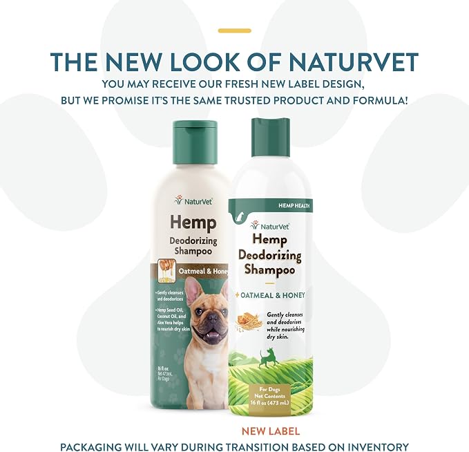 NaturVet Hemp Deodorizing Shampoo for Dogs - Plus Oatmeal & Honey – 16 oz | Gently Cleanses & Deodorizes Skin & Coat, Enhanced with Hemp Seed Oil, Coconut Oil & Aloe Vera Extract