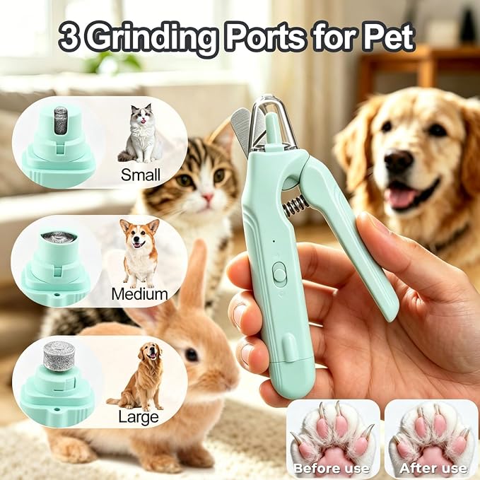 2-in-1 Dog Nail Grinder & Dog Nail Clipper for Sensitive Pets | Whisper-Quiet Claw Trimmer, with 2 LED Light & Safety Lock, Nail Clipping Collector Box, Painless Paws Grooming & Smoothing