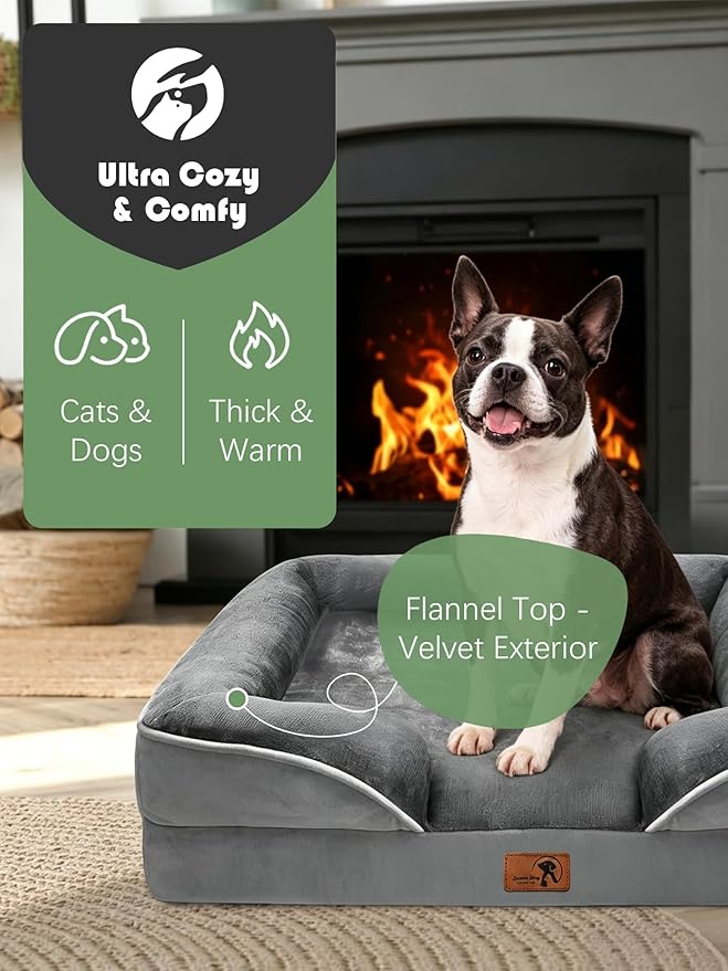 Spotted Play Orthopedic Dog Bed with Sides - Dog Sofa Beds for Small Dogs, Supportive Foam Pet Couch Bed with Washable Removable Cover, Waterproof Lining and Non-Slip Bottom, Grey - S