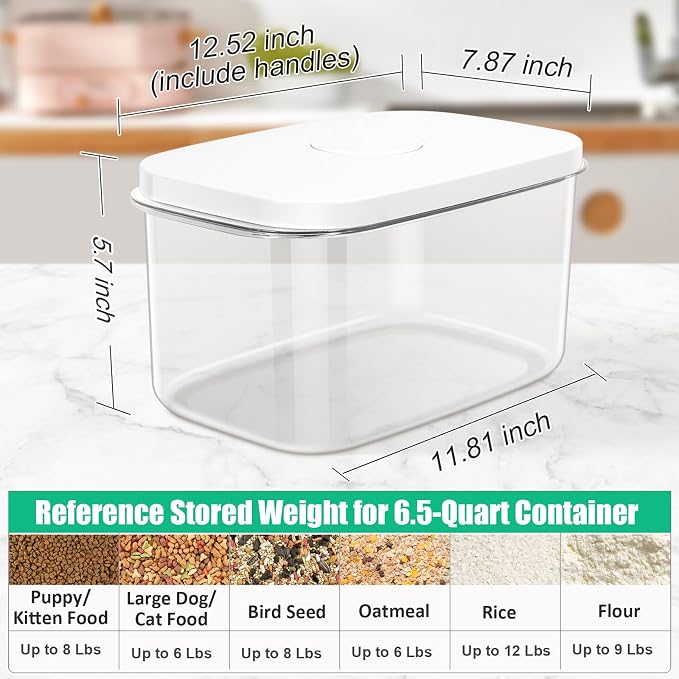 TBMax Dog Cat Food Storage Container 6-8 Lbs with Easy-Carrying Handles, Stackable Pet Food Dog Treat Container with Pop Up Lids, Airtight Food Storage Bin for Kitchen Organization
