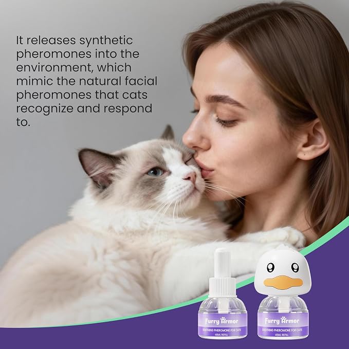 Calming Diffuser for Multi-Cat, 60-Day Supply | 1 diffuser + 2 refills, 30-day per refill, odorless, reduces fighting, spraying & scratching, leak-free