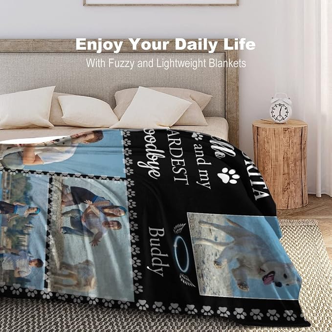 Artsadd Personalized Blanket with Picture in Memory of Dog Cat Custom Photo Blanket Memorial Pet Loss Sympathy Gift