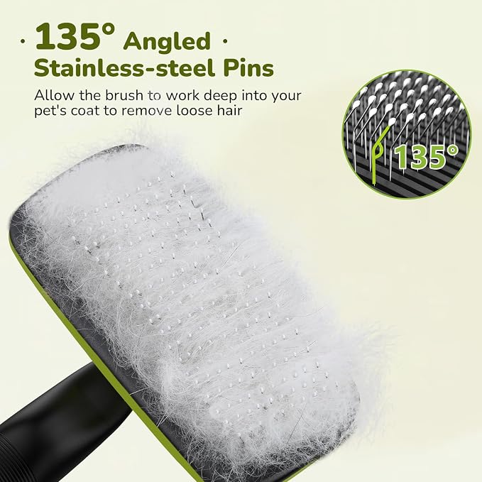 Pecute Skin Friendly Self-Cleaning Slicker Brush for Dog & Cat Shedding | 1 click clean, Lightweight, Undercoat hair removal, For short/long/double/white coats
