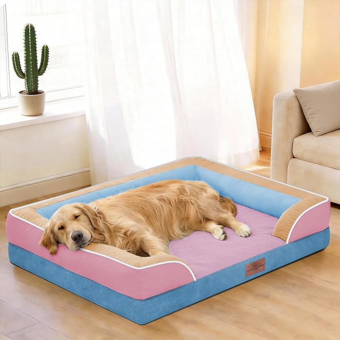 Comfort Expression Orthopedic Dog Bed for Extra Large Dogs with Bolster | Waterproof Dog Couch Bed with Washable Cover & Non-Slip Bottom, Supportive Egg Crate Foam XL Pet Bed, 42x30 Inch