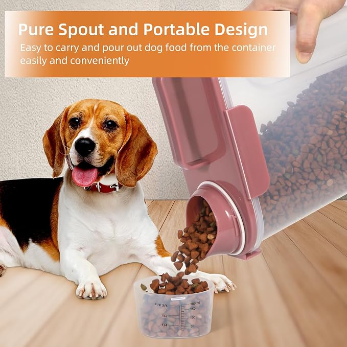 LEAWALK Airtight Small Cat Dog Pet Food Storage Containers BPA Free, with Large Pour Spout/1 Measuring Cup/ 4 Safety Locks and Double-layer Silicone Strip (Rose Pink, 5L-1pack)
