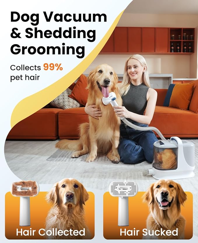 oneisall Dog Grooming Vacuum Kits with Clipper | Exatra Large 3L Dust Cup,13KPa 3 Suction,Clipper,Nail Grinder & Shedding Brush 7 in 1 Grooming Kits,Low Noise,BM3