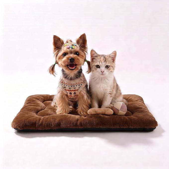 Dog Bed 22" for Metal Crate Pad, Washable Kennel Mat for Small Puppy & Cats | Soft faux rabbit fur, non-slip,machine wash/dry, plush cushioning, for crates, floors & travel, multiple sizes for all breeds