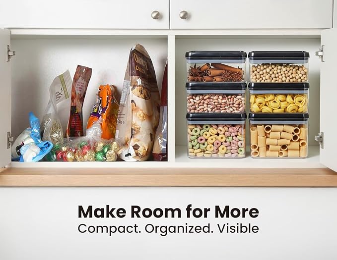 Felli Flip Tite Food Storage Container with Lid 4” RECTANGLE Airtight Ring Flip Lock Top, Stackable Acrylic Canister Set for Kitchen Fridge Pantry Organizer,(1.1 qt)