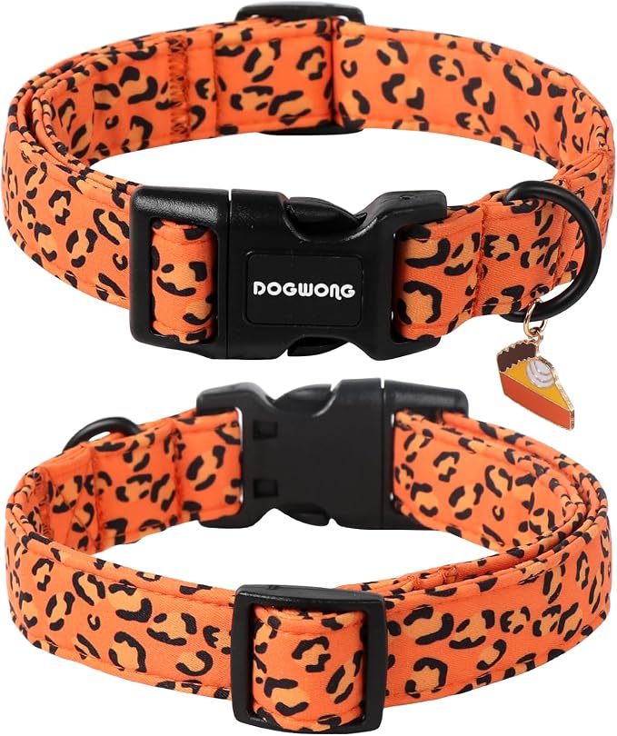 DOGWONG Leopard Print Dog Collar- Cute Designer Animal Pattern Dog Collars Adjustable Girl Female Dog Collar for Small Medium Large Dogs L