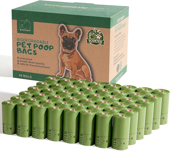 ATIFBOP Biodegradable Dog Poop Bags 720 Count, 48 Rolls Scented Dog Waste Bags, Leak Proof Extra Thick Refill Rolls, Lemon Scented Poop Bags for Dogs