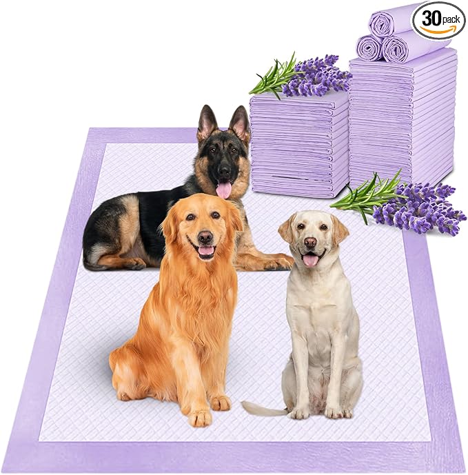 Boscute Lavender Scented Thicken 6 Layers Heavy Absorbent 30"x36" Pet Training Dog Pee Pads, Extra Large Polymer Leak-Proof Quick Dry Puppy Pee Pads, Disposable Pee Pads for Dogs Cats Rabbit 30Counts