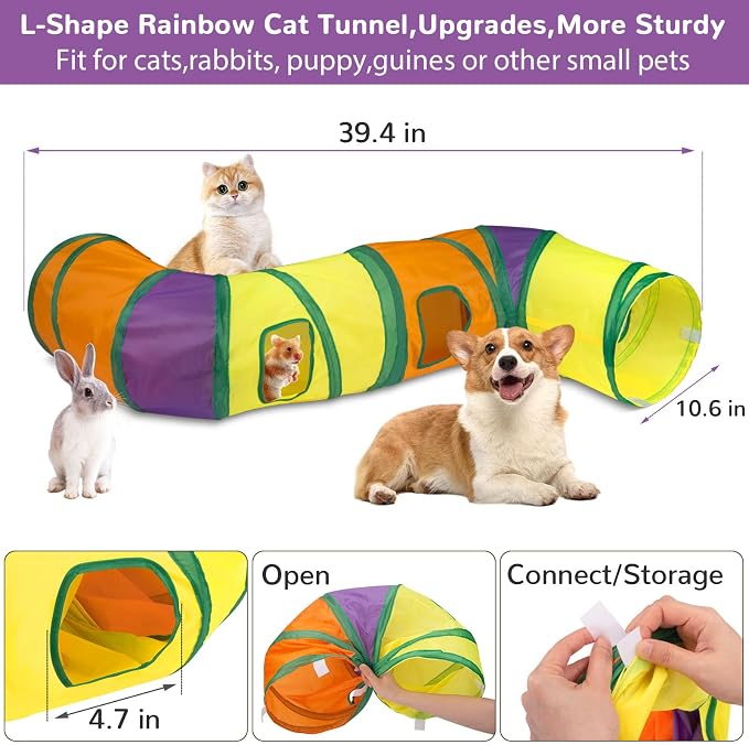 Retro Shaw 33 Pack Cat Tunnel Toy Set for Indoor Cats Kittens, Solves Boredom & Anxiety with 2 Collapsible Tunnels Interactive Feather Wand Springs Balls Crinkle Toys Mice