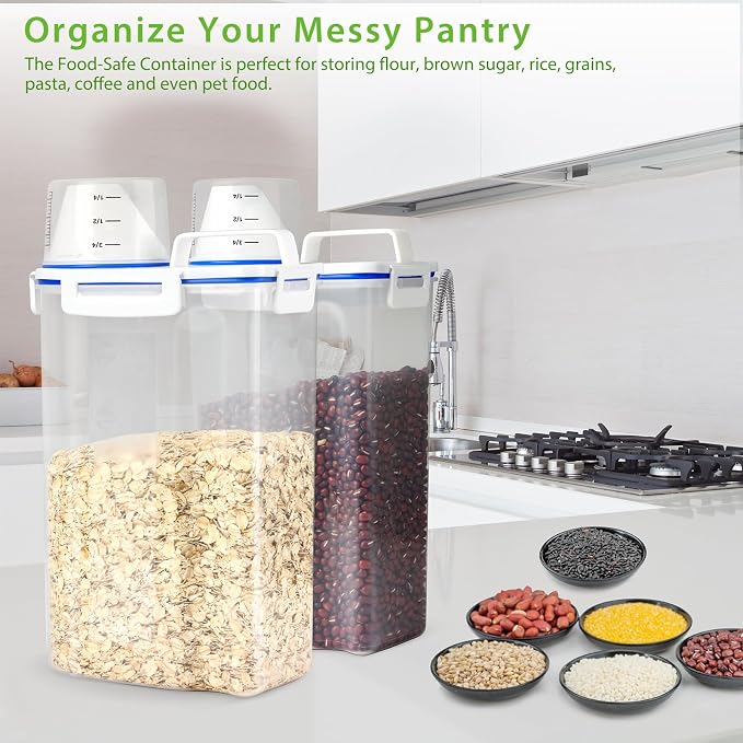 Viretec Rice Storage Container, 3 to 5Lbs Dry Food Airtight Container, Pet Dog Cat Food Canister, BPA Free Clear Plastic Kitchen and Pantry Organization Bin for Oatmeal, Grain, Cereal, Pasta, Flour