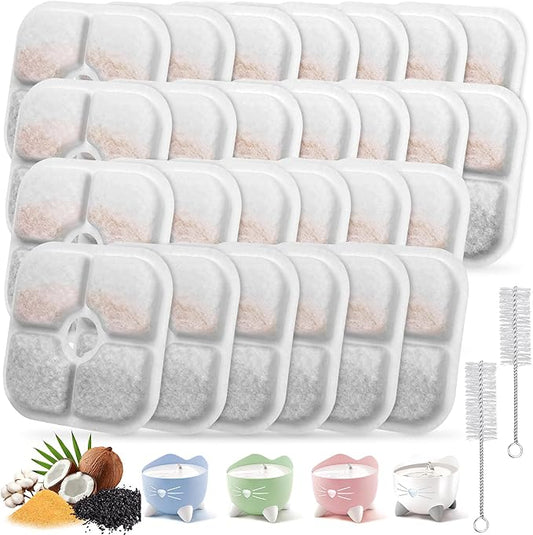 26-Pack Cat Water Fountain Filters Compatible with Catit Pixi, Triple Filtration System, High Value Bulk Pack for Multi-Cat Homes, Long-Lasting Use, Softens Water