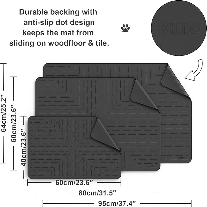 OHMO Large Cat Litter Mat, 31.5x23.6 Black, Premium Silicone Rubber, Waterproof & BPA-Free, Traps Litter, Easy to Clean, Keeps Floors Tidy