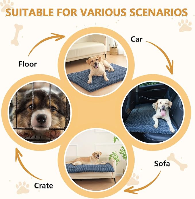 Dog Bed Mat Washable Reversible Dog Crate Pad Soft Fluffy Pet Kennel Beds with Anti-Slip Bottom Dog Cat Sleeping Mattress for Large Dogs, 41x27x1.5 Inch, Gray