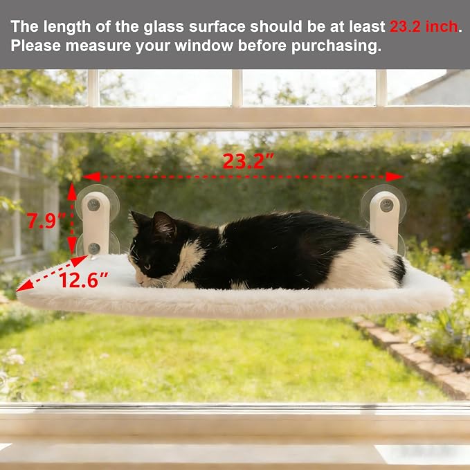 YGP No Drilling Cat Window Perch with 4 Strong Suction Cups | Foldable Heavy-Duty Metal Frame Space-Saving Fold-Down 40lbs Tested Hold Ultra-Soft Fleece Hammock for Cats