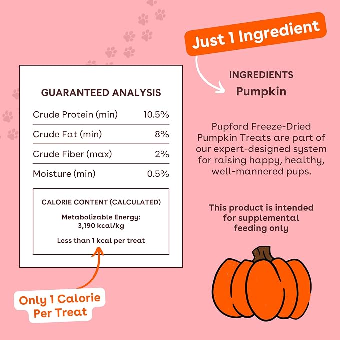 Pupford Freeze Dried Training Treats for Dogs & Puppies (Pumpkin, 2 oz) | 225+ treats per bag, Ultra low-calorie, Only 1 ingredient, All breed sizes, Mess free and bite sized, Trainer recommended