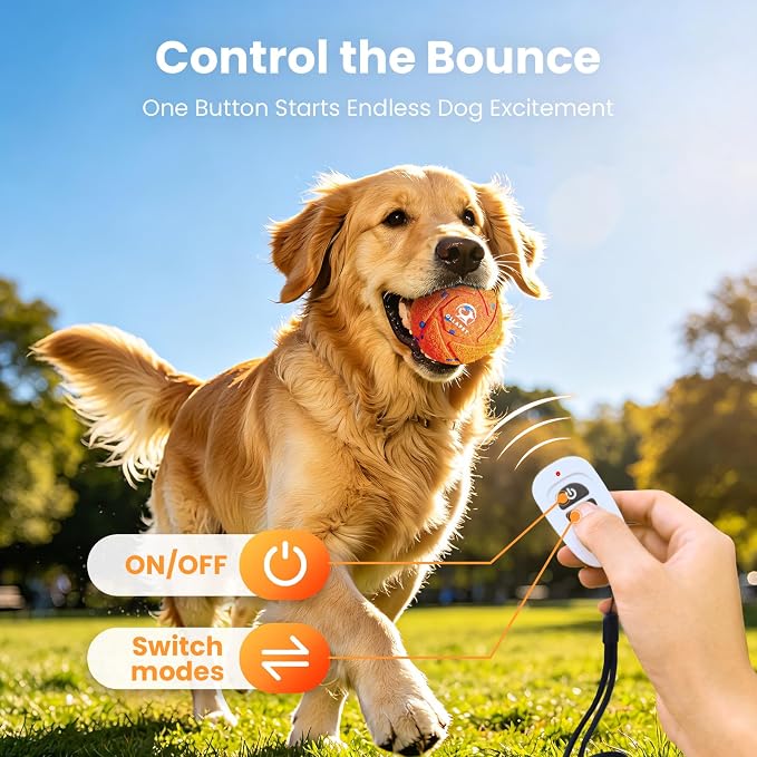Smart Interactive Dog Toys - Auto Bouncing & Rolling Ball, 3 Interactive Modes, Chew-Resistant E-TPU Material, IPX7 Waterproof, Smart Chase Pet Toy Ball for Medium and Large Dogs - Orange