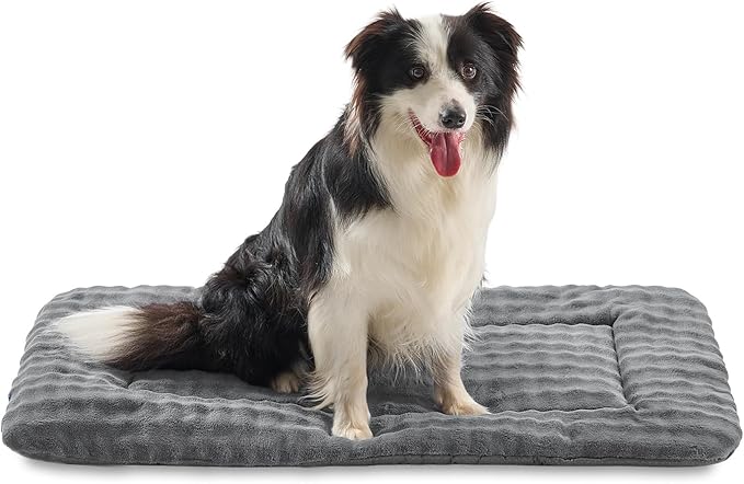 Dog Bed Mat Crate Pad for Large Dogs, Grey, 36"x 23" | Washable Soft Pet Sleeping Mat, Anti-Slip Kennel Pad with 3D Bubble Pattern