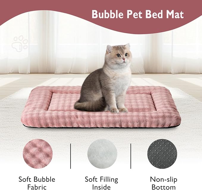 Pet Bed Mat Crate Pad for Cats Small Dogs, Dusty Pink, 24"x 18" | Washable Soft Pet Sleeping Mat, Puppy Cat Kitten Cushion with 3D Bubble Pattern