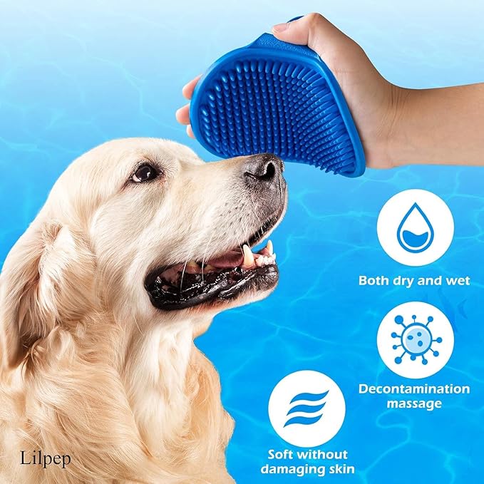 Dog Grooming Brush, Lilpep Pet Shampoo Bath Brush Soothing Massage Rubber Comb with Adjustable Ring Handle for Long Short Haired Dogs and Cats (Blue+Green, pack of 4)