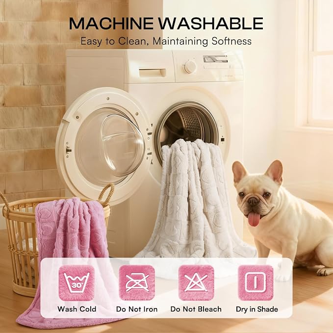 Luciphia Waterproof Dog Blanket for Medium Large Dogs Washable Bed Couch Protector Soft Fluffy 3D Heart Jacquard Pet Blanket with Sherpa Fleece Cozy Calming Throw Blankets, Beige 65x57 inch