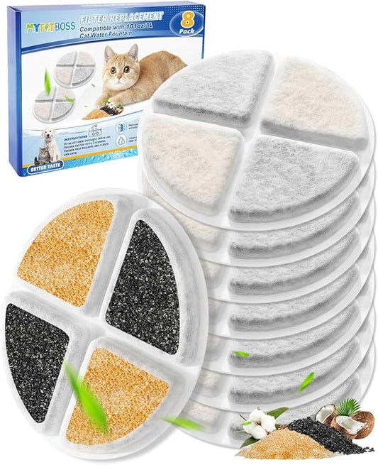 Cat Fountain Filters, 8 Pack Pet Water Fountain Filter Replacement Compatible with 101 oz Cat Water Dispenser