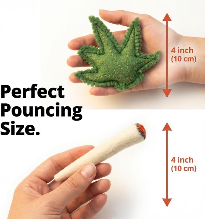 Glaciart One Catnip Joint & Leaf Cat Toy Set | Crack for Funny Kittens, Stimulating Toys for Boredom, Exercise & Play | Filled w/Organic Catnip to Excite/Calm Kitty | Organic Idea