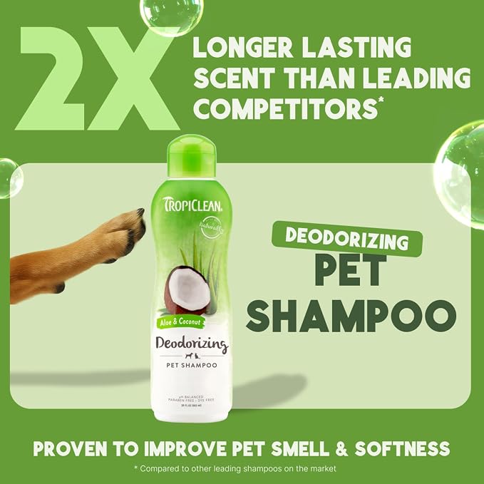 TropiClean Deodorizing Dog Shampoo for Smelly Dogs, Made in USA, 20oz