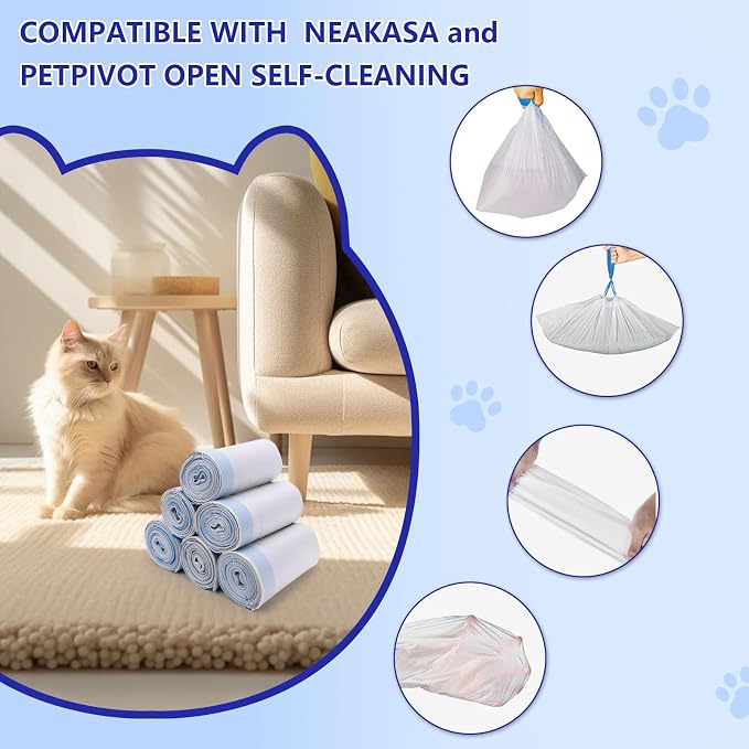 120 Count Cat Litter Box Bags for NeakasaM1 and Petpivot Autoscooper 11/12 Self-Cleaning Cat Litter Boxes, Extra Thick Heavy Duty Liners Replacement, Unscented, 27" x 13", Holds 22 lbs