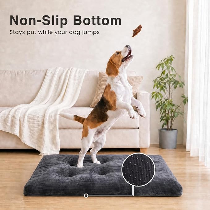 KSIIA Washable Dog Crate Bed Kennel Mat for Large Dogs,41 x 27 Inch, Gray | 3in thick soft PP filling,Elastic rebound,300gsm shed-proof flannel,Soft skin-friendly,Anti-slip bottom,Machine washable