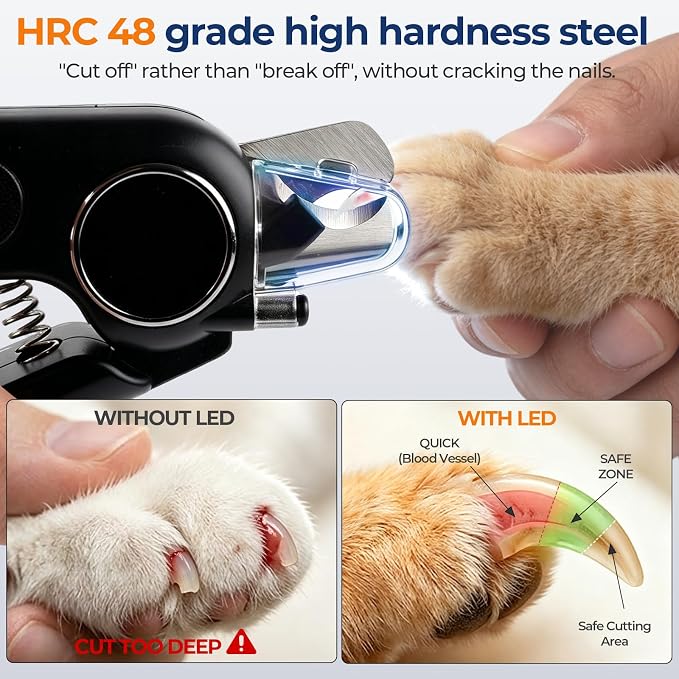 Professional 2-in-1 Dog Nail Clippers and Grinder with LED Light,Heavy Duty HRC-48 Deep-U Blade for Thick Nails, Ultra Quiet Rechargeable Pet Nail Trimmer for Large Dogs & Cats, Black | 2-in-1 dog nail clipper grinder with LED light to see quick. Featu...