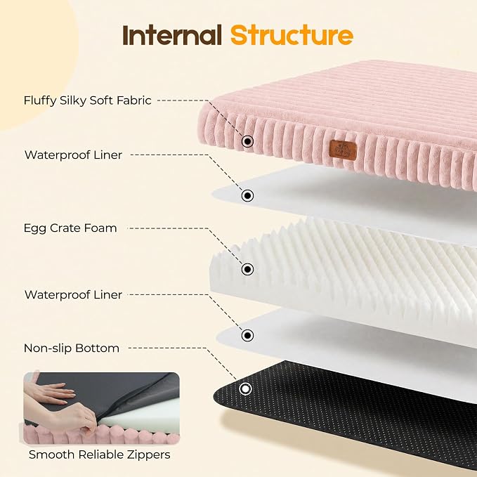 Orthopedic Dog Bed for Medium Dog, Waterproof Pet Bed,Non-Slip Bottom and Egg-Crate Foam with Removable Washable Cover Crate Bed,Pink,30"x20"x3"