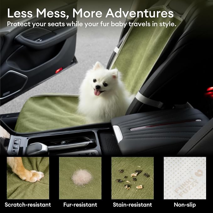 FUNNY FUZZY Dog Car Seat Cover for Front Seat, Dog Seat Cove Waterproof, Scratchproof Non-Slip Car Seat Protector, Universal Fit Most Cars, SUVs, Trucks, Green