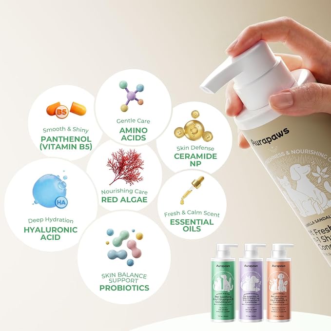 Probiotic Dog Shampoo and Conditioner, Sandalwood Blend, 17oz Each | Naturally Fresh, Supports Skin Barrier, Nourishes, Oil Control, Clean, Balanced Skin Microbiome, Moisturizing & Deodorizing